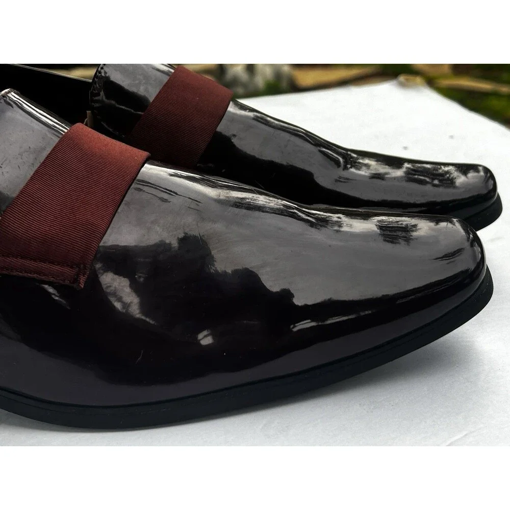 Mens Dress Shoes Calvin Klein Burgundy Patent Loafers Size 13M Oxblood Slip On